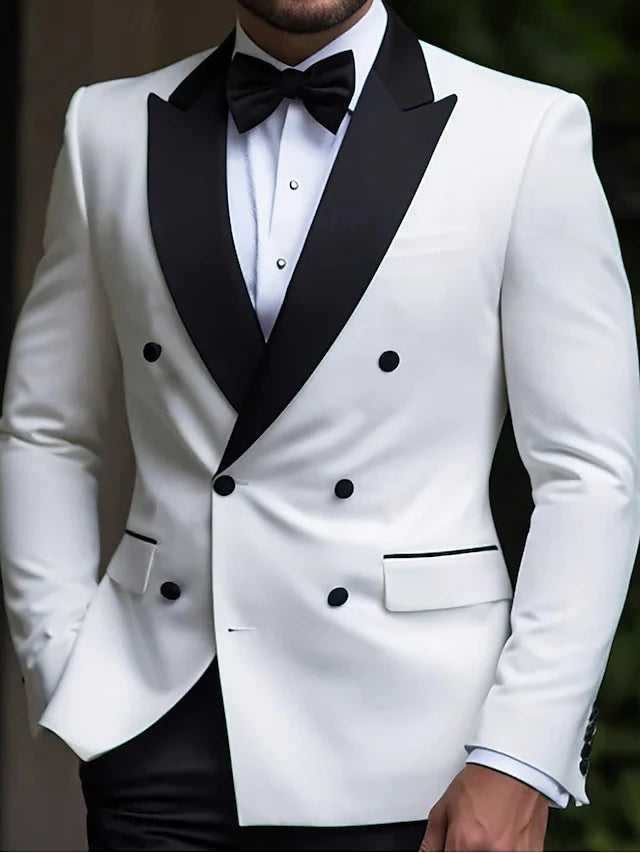 Men's Party Prom Wedding Suits,Double Breasted Black Laple Solid Color & Bow