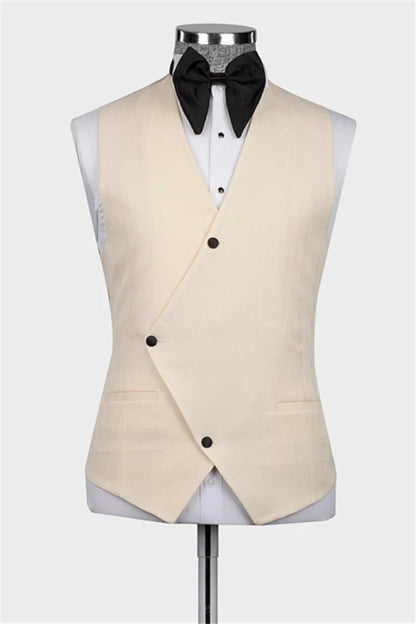 Beige Slim-Fit Blazer 3-Piece Suit & Bow