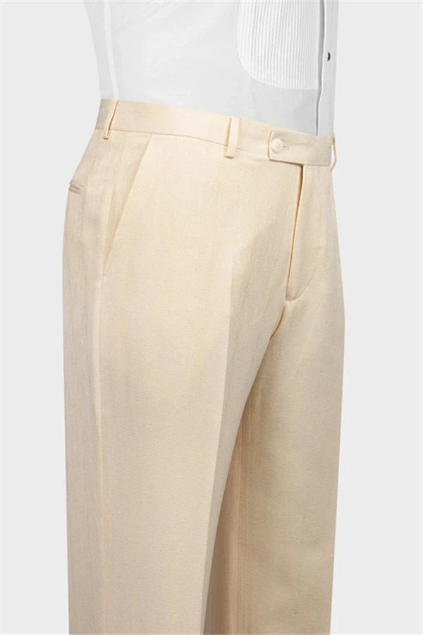 Beige Slim-Fit Blazer 3-Piece Suit & Bow