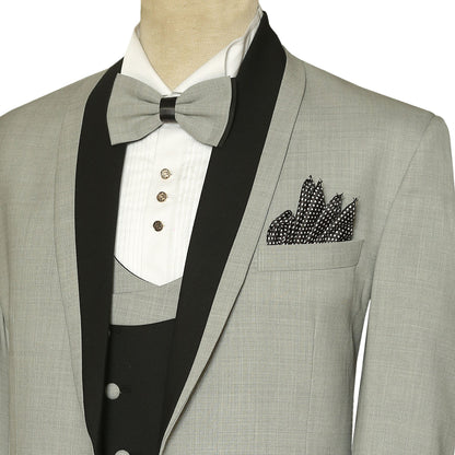Black and Grey Contras Shawl Lapel Tuxedo Suit With Bow And Pocket Square