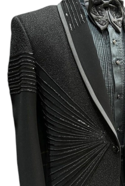 Black Hand embroidered Tuxedo suit, black cutdana work tuxedo suit, Hand Embroidered Designer Tuxedo suit, mens wedding suit