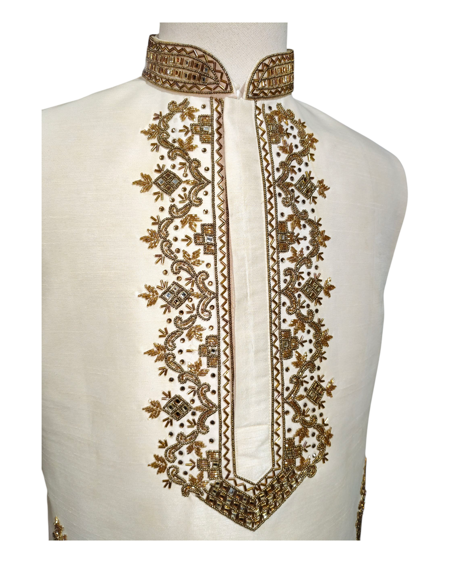 Men's Bandhgala Jacket Hand-Made Golden Zari Work Hide Button