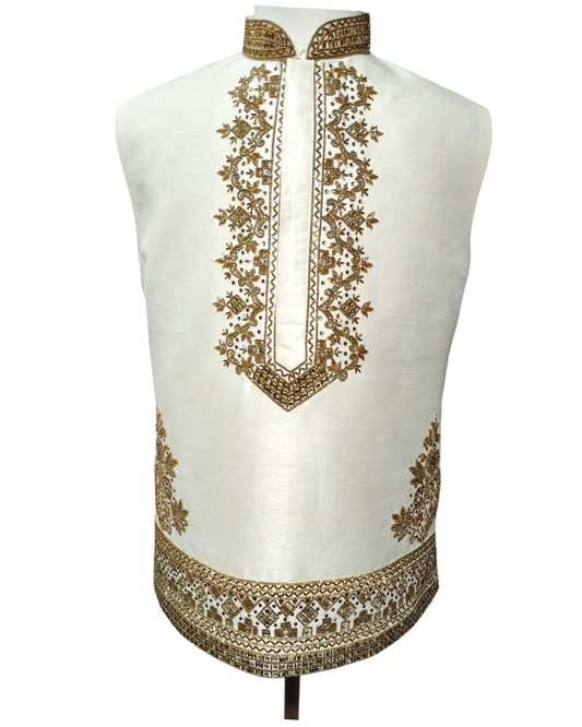 Men's Bandhgala Jacket Hand-Made Golden Zari Work Hide Button