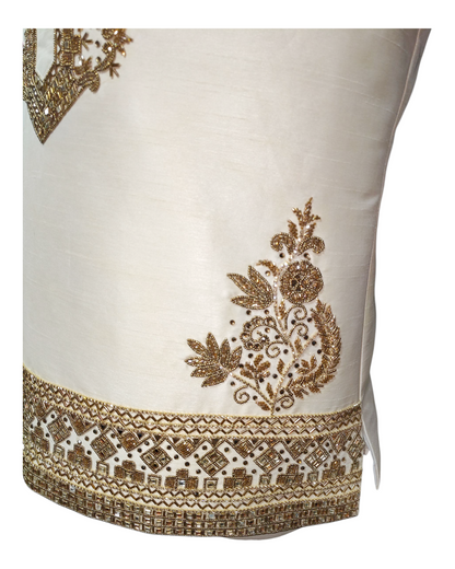 Men's Bandhgala Jacket Hand-Made Golden Zari Work Hide Button
