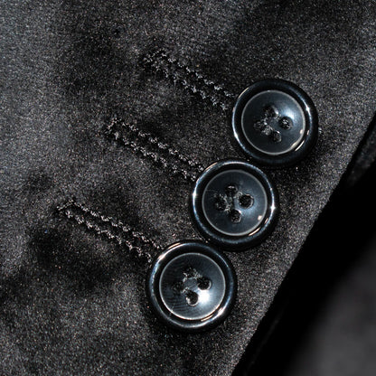 Men's Black Velvet Suit With White & Black Stone  Single Bress Suit
