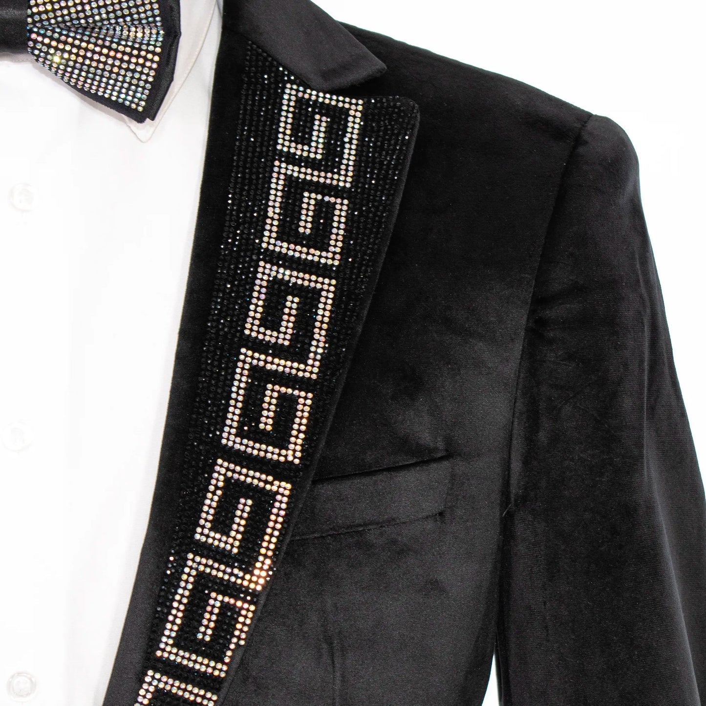 Men's Black Velvet Suit With White & Black Stone  Single Bress Suit
