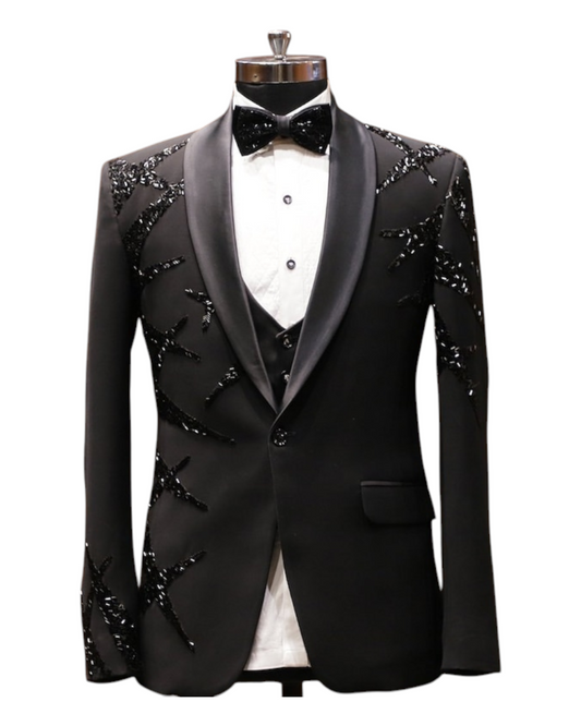 Designer Hand Embroidered Men's Black Wedding Suit Party Wear Dinner Suit Bespoke For Men, Wedding Suit For Men