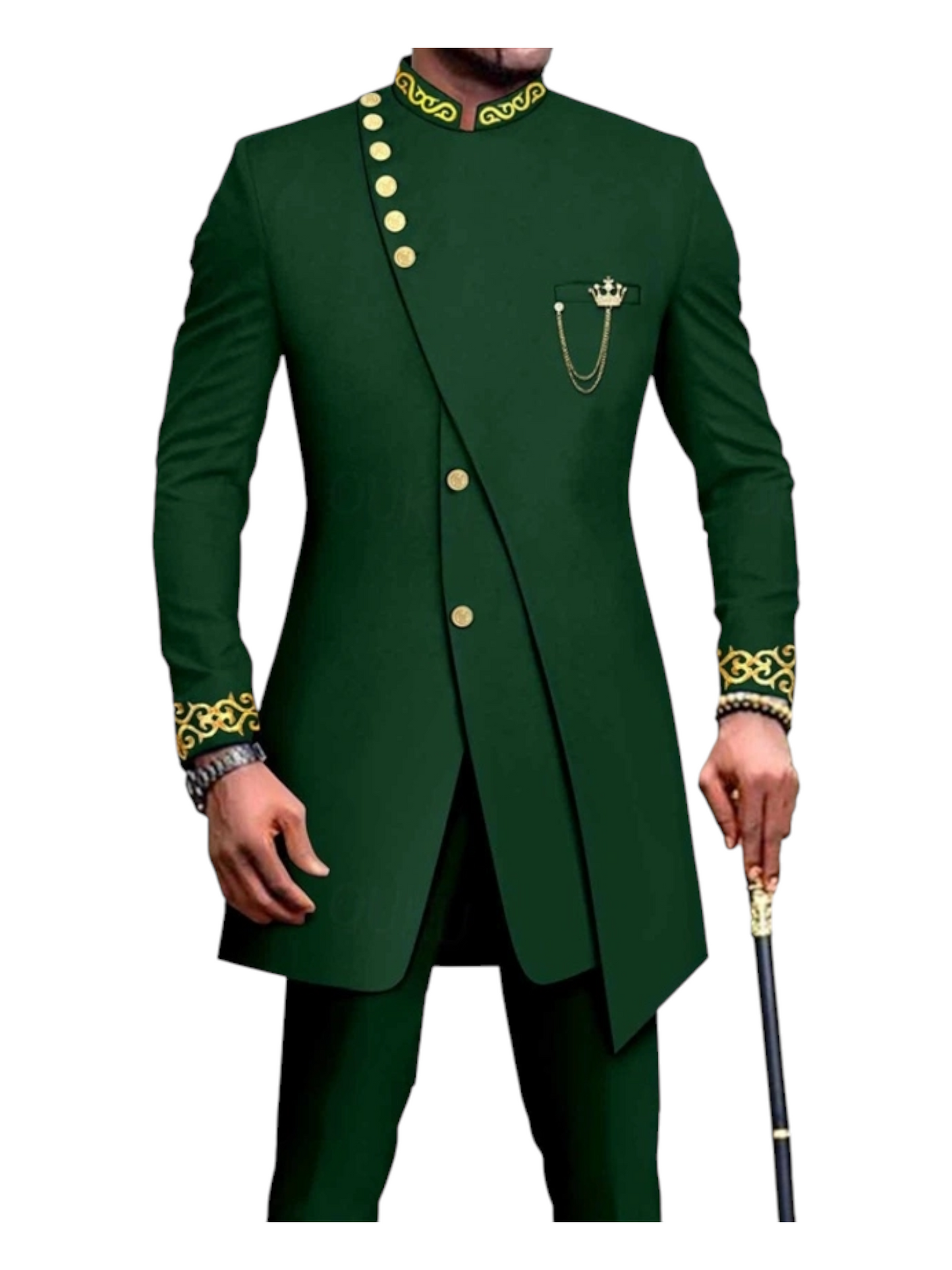 Men's Africa Festival Suits 2 Piece Patterned Tailored Fit Single Breasted More-button