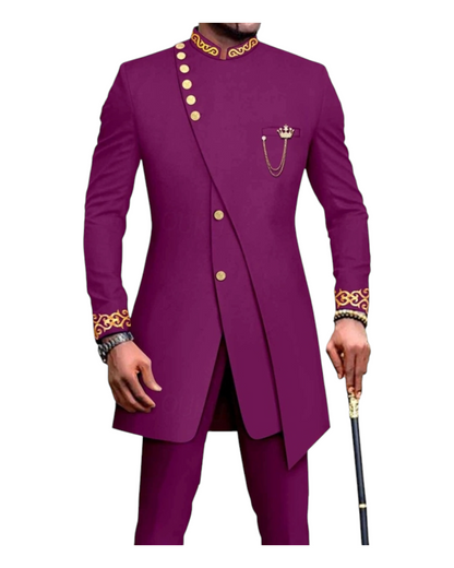 Men's Africa Festival Suits 2 Piece Patterned Tailored Fit Single Breasted More-button