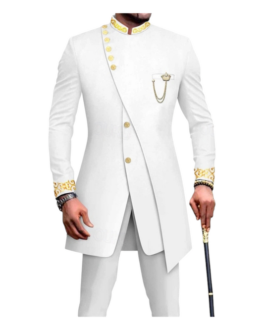 Men's Africa Festival Suits 2 Piece Patterned Tailored Fit Single Breasted More-button