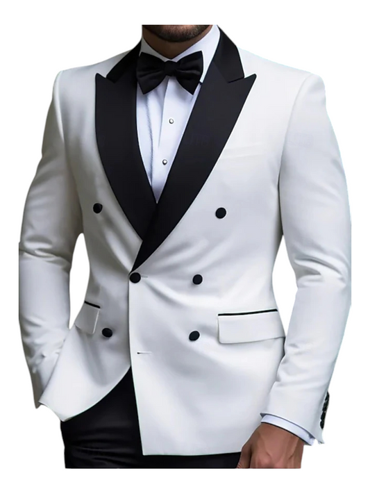 Men's Party Prom Wedding Suits,Double Breasted Black Laple Solid Color & Bow