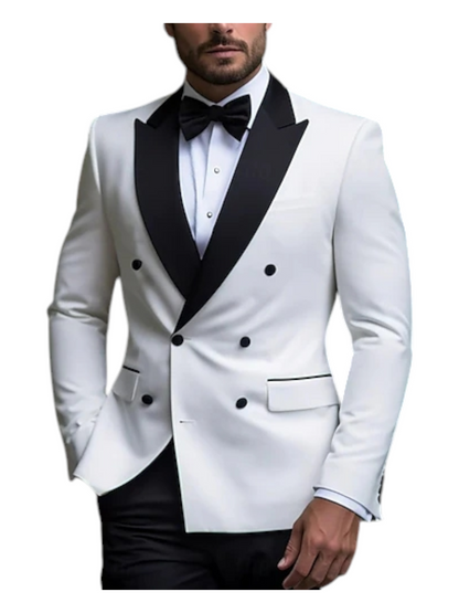Men's Luxury White Double-Breasted Suit - Classic Two-Piece Formal Wear - Black Laple Wedding Suit