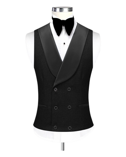 Tuxedo Suit With Satin Black Shawl Lapel With Vest Coat Bow, Men 3Piece  Wedding Party Suit