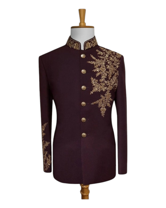 Golden Zari Handwork Embroidered Jodhpuri, Premium Wedding Dress