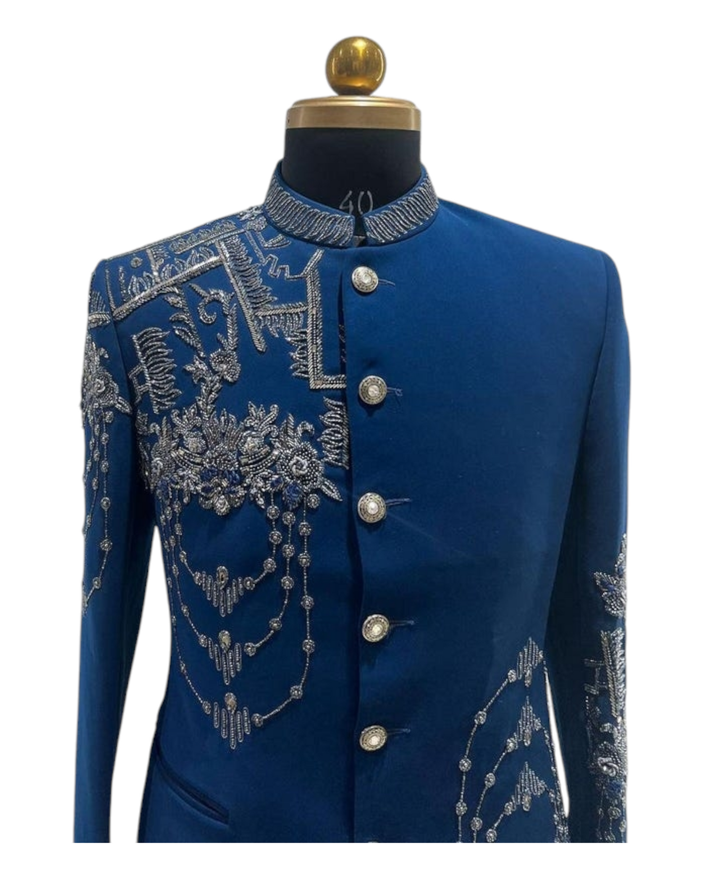 Men's Turkish Blue Handcrafted Style Jodhpuri Bandhgala Suit