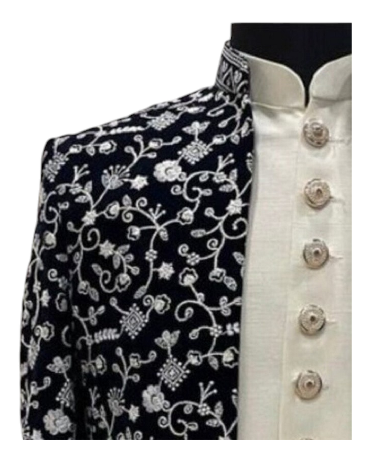 Black Valvet Thread Embroidery Work Prince Indo-Western Suit
