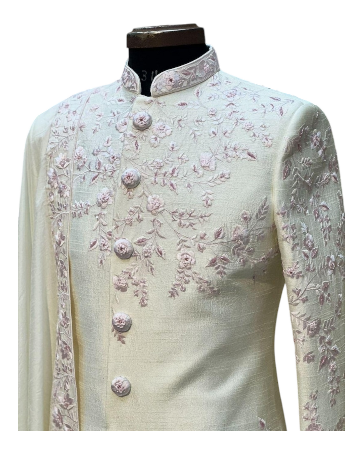 Men's Off White Raw Silk Thread and Hand Work Embroidery Sherwani Set | Designer Exclusive Stylish Groom Sherwani Set