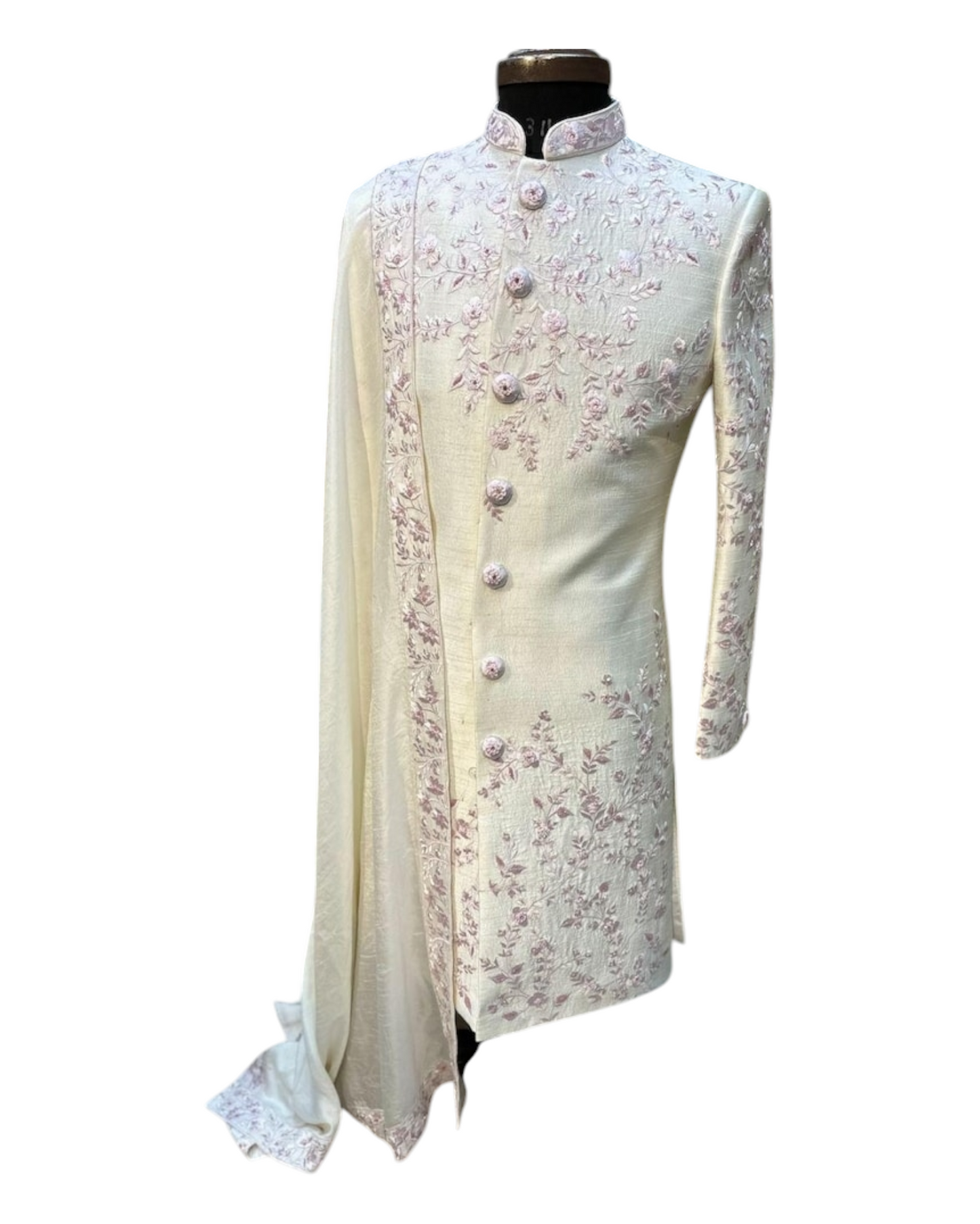 Men's Off White Raw Silk Thread and Hand Work Embroidery Sherwani Set | Designer Exclusive Stylish Groom Sherwani Set