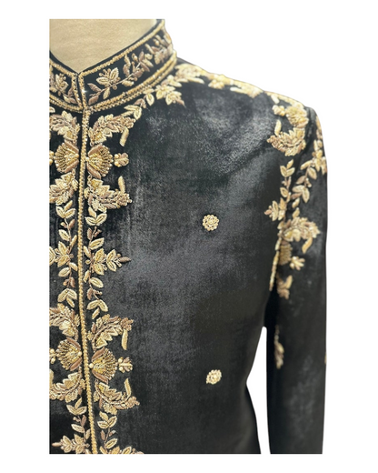Black Velvet Prince Coat for Men, handmade Embroidry Golden Work Prince Coat for Groom, Wedding Coat for Men,