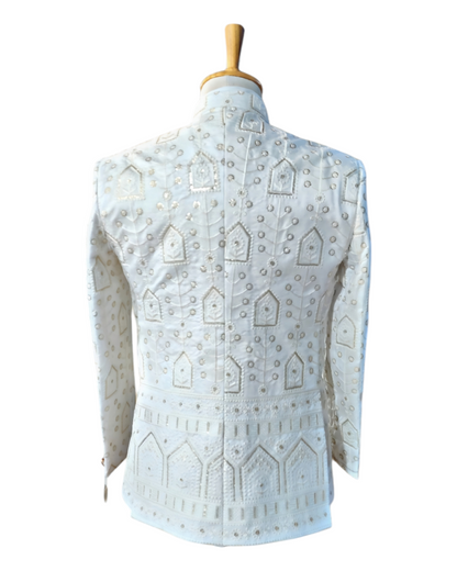 Made White Chikankari  Embroidered Jodhpuri Suit Bandhgala For Men Designer Custom Made