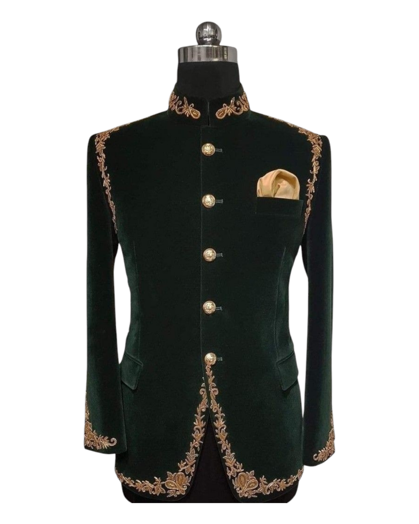 Men Jodhpuri, Hand-Made Golden Embroidery Bandhgla Velvet Suit
