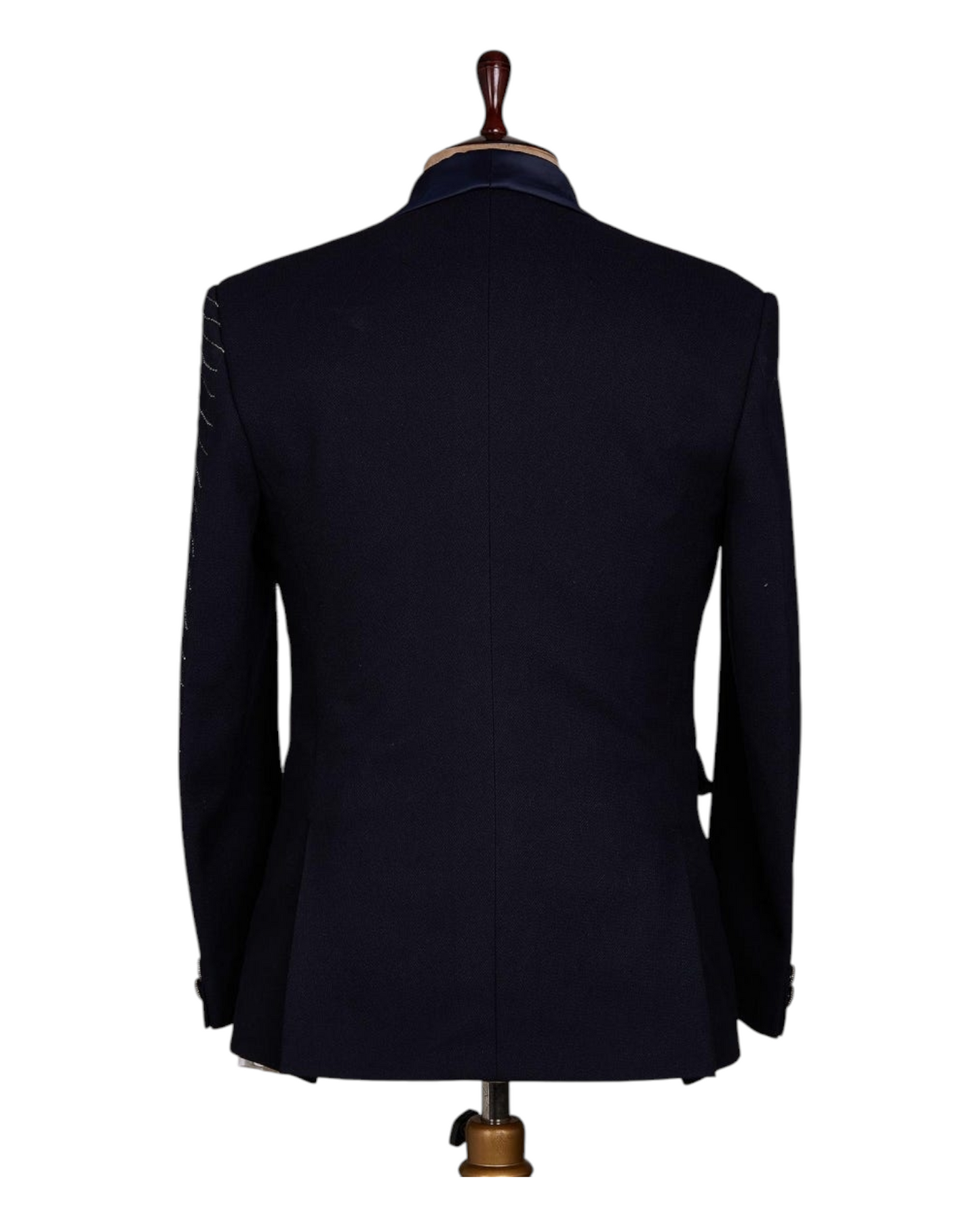 Midnight Blue embroidered tuxedo 3 piece suit with shirt and bow tie for groom engagement prom dinner and casual parties