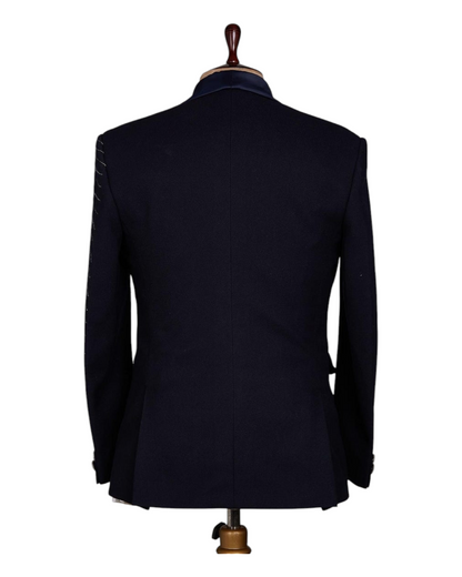 Midnight Blue embroidered tuxedo 3 piece suit with shirt and bow tie for groom engagement prom dinner and casual parties