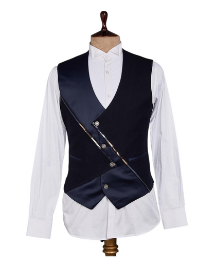 Midnight Blue embroidered tuxedo 3 piece suit with shirt and bow tie for groom engagement prom dinner and casual parties