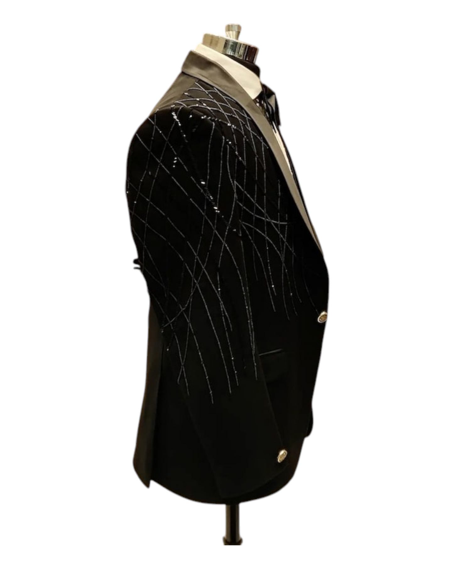 Men Black Embroidery Tuxedo Suit , Wedding Suit