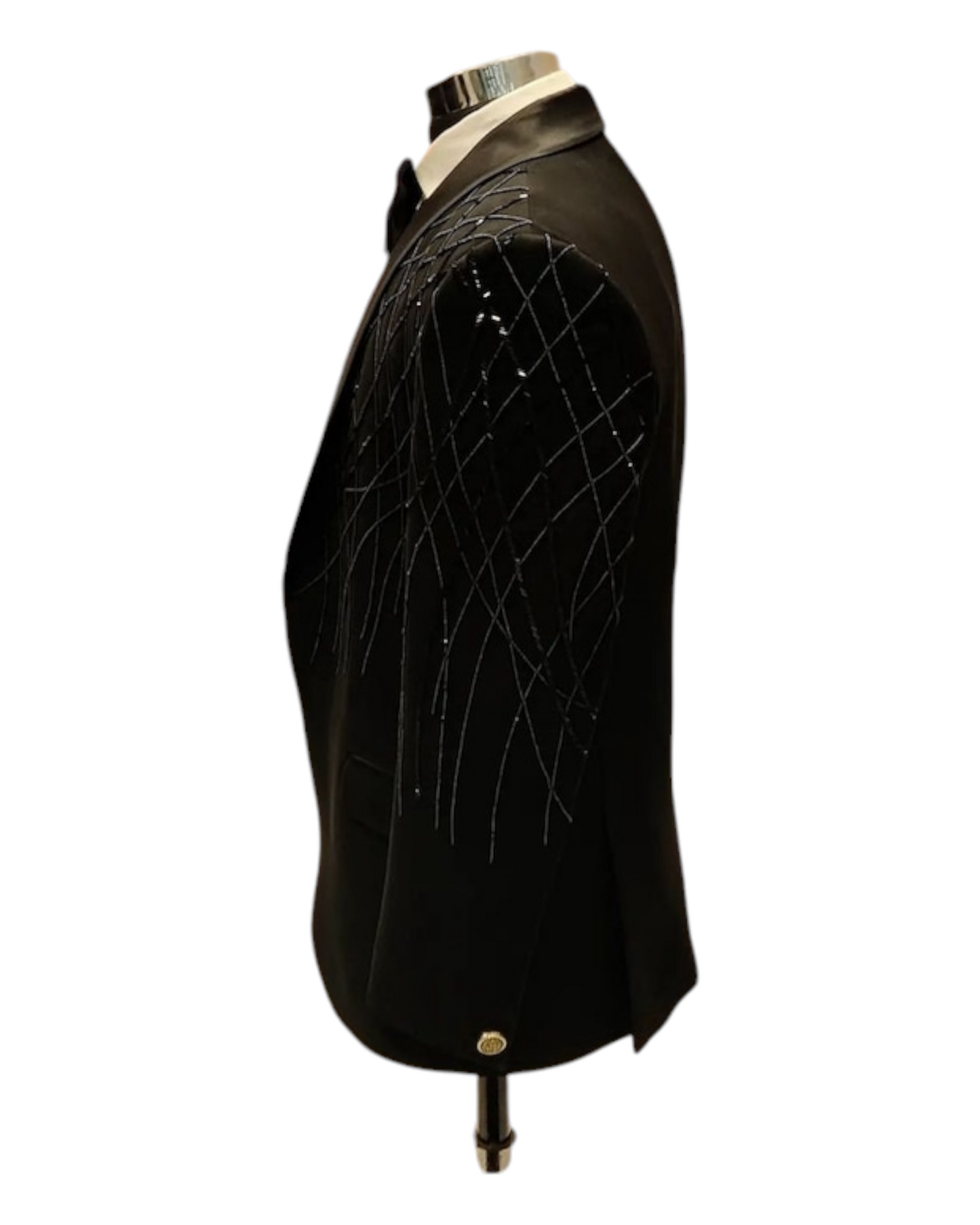 Men Black Embroidery Tuxedo Suit , Wedding Suit