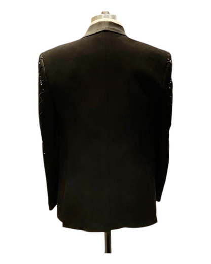 Men Black Embroidery Tuxedo Suit , Wedding Suit
