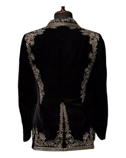Royal Black Hand embroidered Tuxedo suit, zari golden work tuxedo suit, Indian wedding suit, tuxedo
