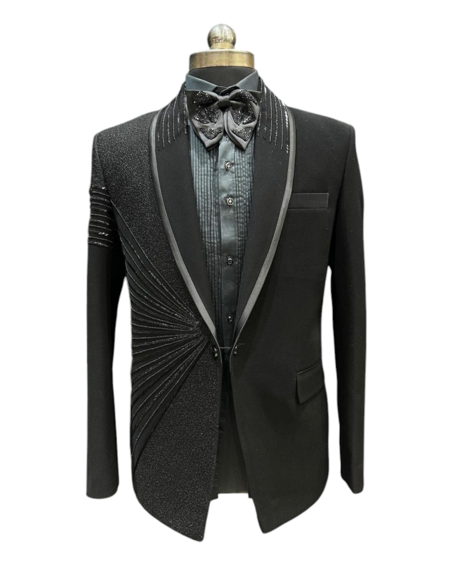 Black Hand embroidered Tuxedo suit, black cutdana work tuxedo suit, Hand Embroidered Designer Tuxedo suit, mens wedding suit