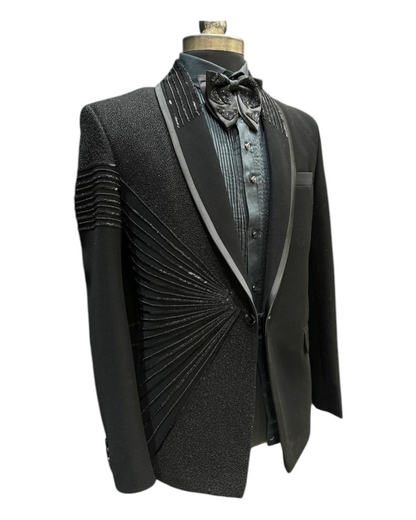 Black Hand embroidered Tuxedo suit, black cutdana work tuxedo suit, Hand Embroidered Designer Tuxedo suit, mens wedding suit