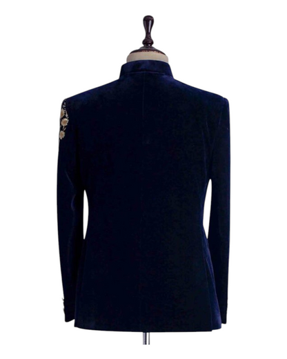 Black Jodhpuri, Resham embroidered men velvet jodhpuri suit, 2piece Jodhpuri suit