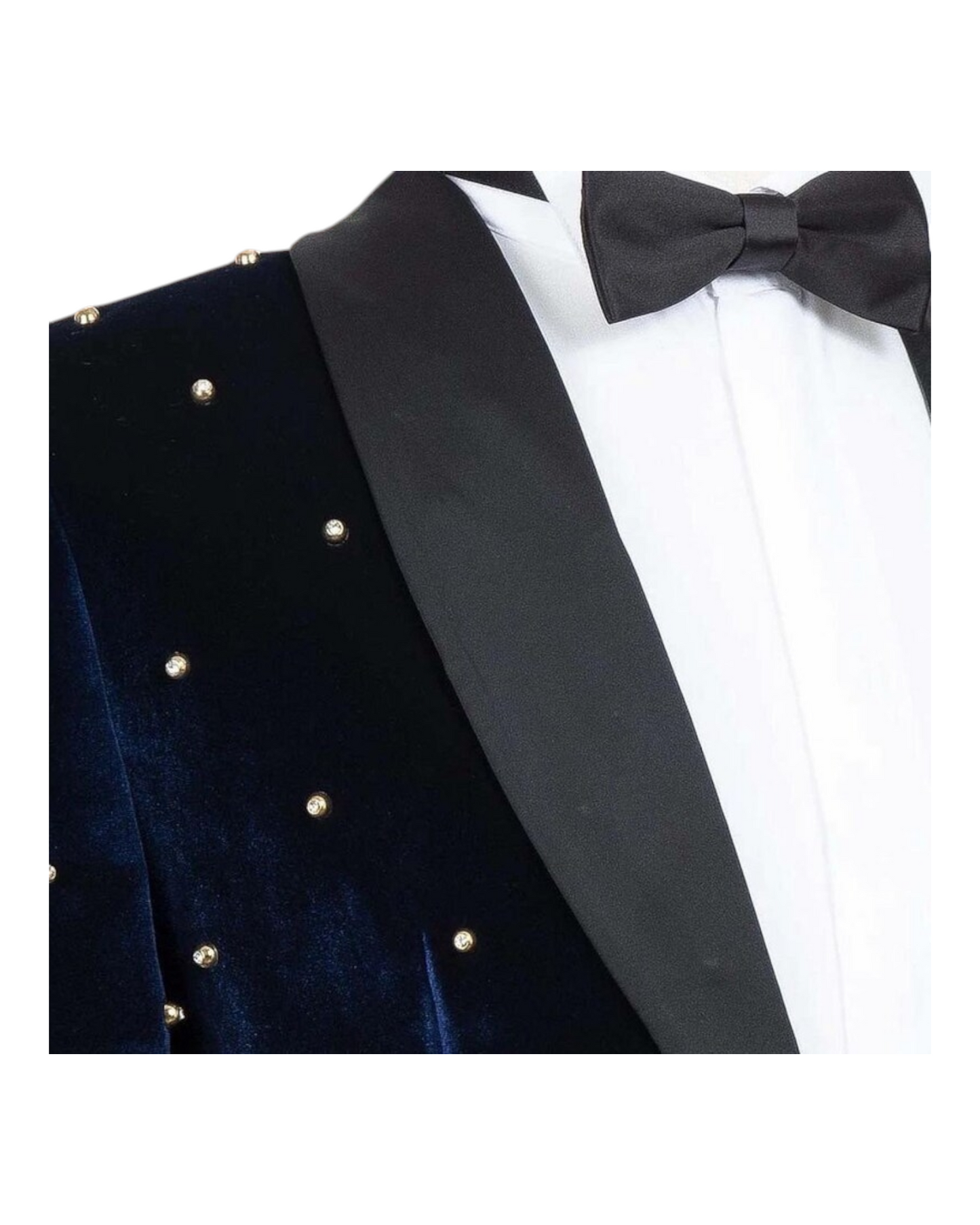 Pearl Embroidered Blue Velvet Tuxedo Suit , Single Laple black Satin With Bow