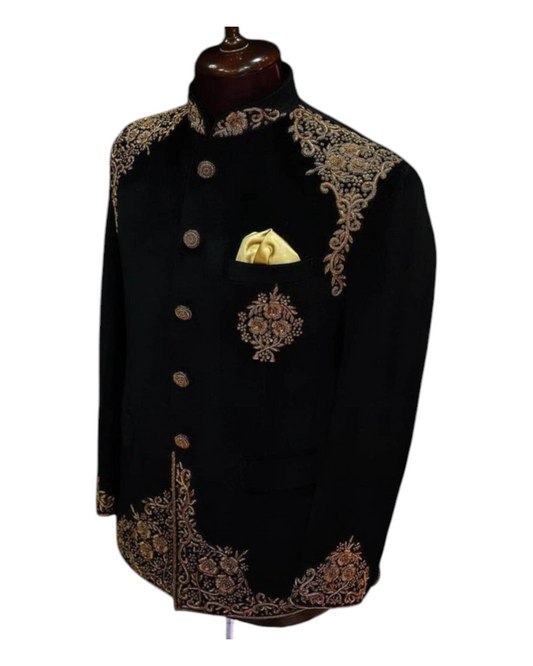 Men Hand Embroidery Golden Work Jodhpuri , Wedding & party Bandhgala Suit