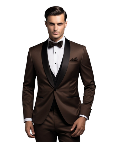Elegant  Coffe Brown Tuxedo Suit ,3 Piece Suit for Men , Single Breasted Black Laple Tuxedo Suit