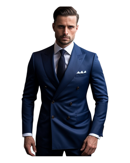 Men's Luxury Navy Blue Double-Breasted Suit - Classic Two-Piece Formal Wear , Wedding & Party Suit