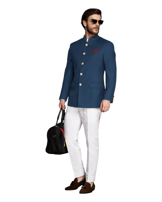 Men's Royal Blue Jodhpuri Suit With White Formal Pant