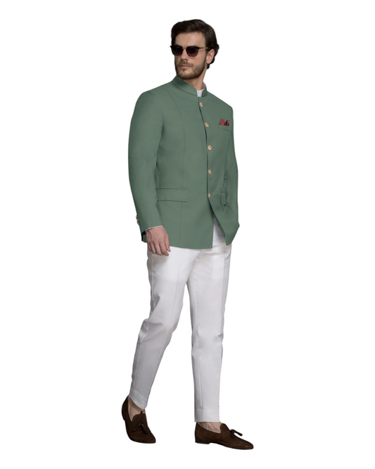 Sage Green Jodhpuri Suit With White Formal Pant