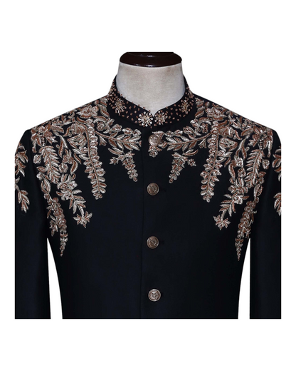 Men's Black Handcraft Prince Jodhpuri Suit,Machine Embroidered Zari Resham Work Wedding and Party Wear Banghgala Suit
