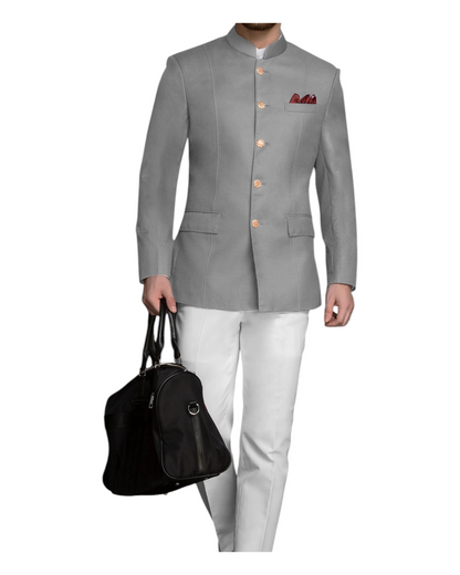 Men's Slate Gray jodhpuri Suit With White Formal Pant