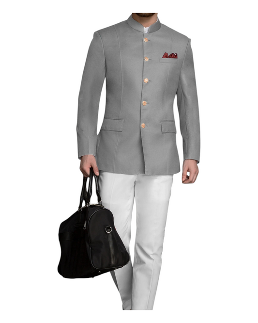 Men's Slate Gray jodhpuri Suit With White Formal Pant