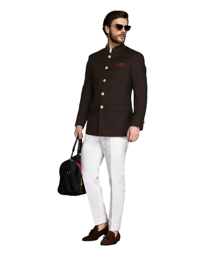 Men's Dark Black Jodhpuri Suit With White Formal Pant