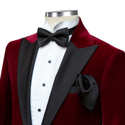 Men's Maroon Velvet Wedding Suits 3 pc Black Lapel & Button Slim Fit Groom DB Suits Prom Suits Party Suits