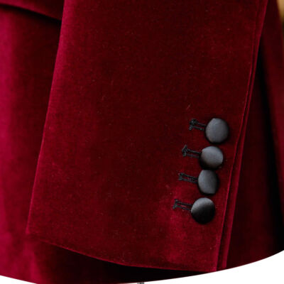 Men's Maroon Velvet Wedding Suits 3 pc Black Lapel & Button Slim Fit Groom DB Suits Prom Suits Party Suits