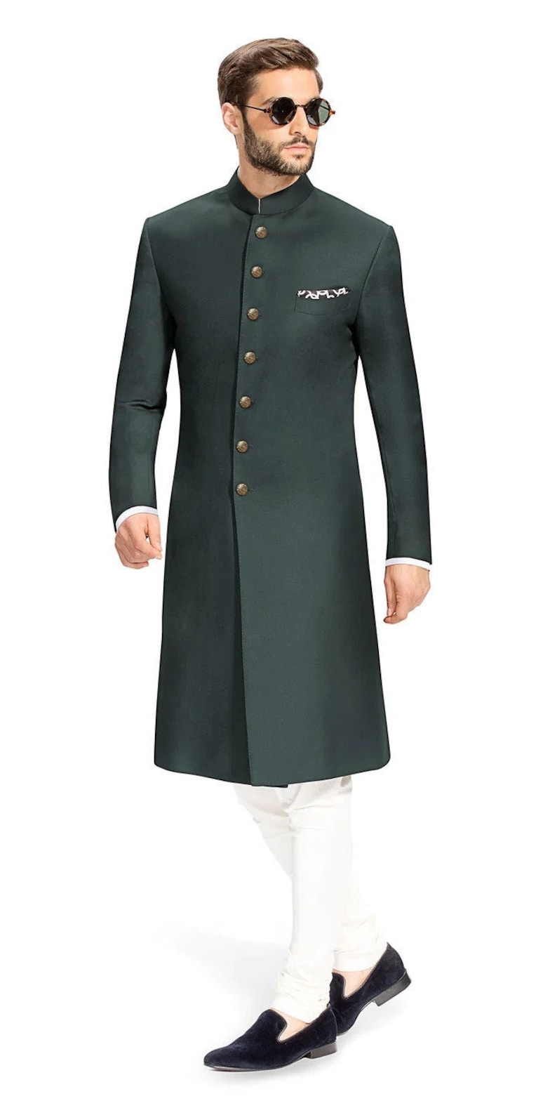 Men's Classic Traditional Long Nawabi, Indowestern Paired Ivory Dress Pant