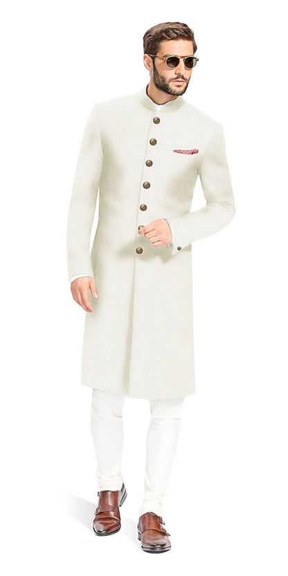 Men's Classic Traditional Long Nawabi, Indowestern Paired Ivory Dress Pant