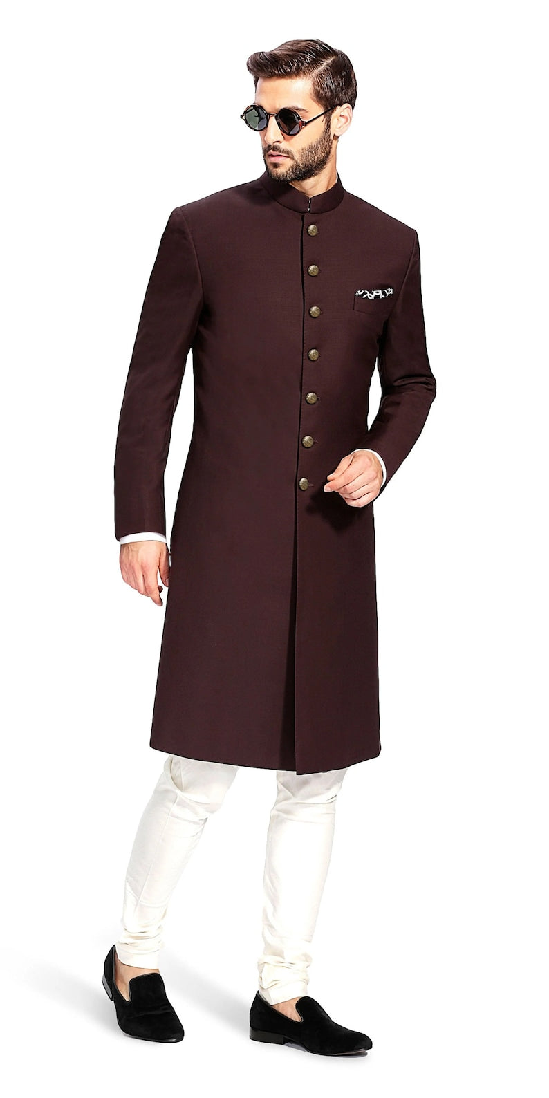 Men's Classic Traditional Long Nawabi, Indowestern Paired Ivory Dress Pant
